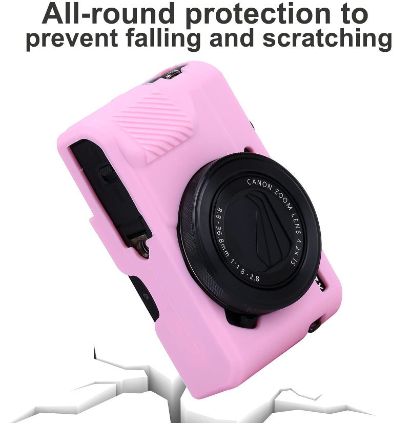 يساو حافظة كاميرا G7X من السيليكون، غطاء حقيبة ناعم من المطاط خفيف الوزن للغاية لكاميرا Canon PowerShot G7X Mark III + قماش من الألياف الدقيقة (وردي) - Image 3